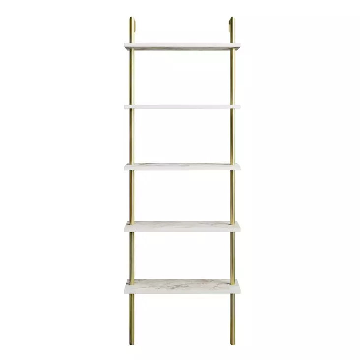 Valkokultainen Kirjahylly - 100% Melamiinipinnoitettu Lastulevy, Metallijalat, 60x174x22 cm, Useita Hyllyjä - Kirjahyllyt - 8681875920956 - 1