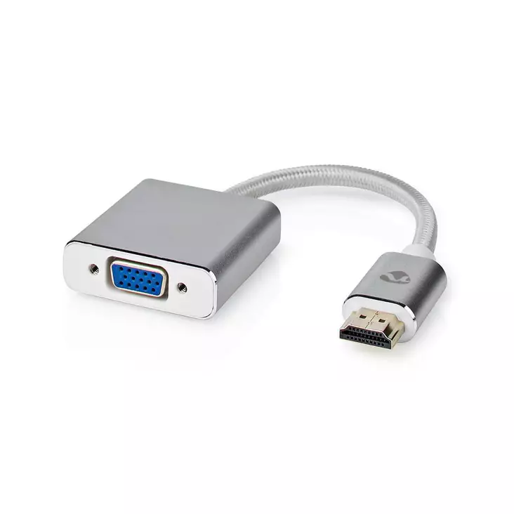 VGA-sovitin | HDMI liitin | VGA Naaras | Kullattu | Suora | Alumiini | Hopea | Laatikko kannella ja ikkunalla - Tietokone ja verkko - 5412810333356 - 1
