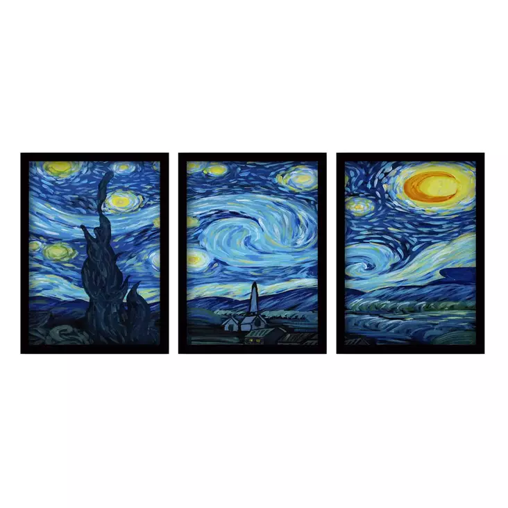 Vincent van Gogh - Monivärinen Koristeellinen Kolmen Osan Kehystetty Maalaus, 35x45 cm, 100% MDF ja Muovikehys - Taulut ja kehykset - 8682870148826 - 1