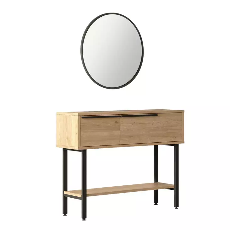 Walnut-senkki: Tyylikäs ja kestävä 100% melamiinipinnoitettu, 18mm paksu, 100x76x29,5cm, peili 60x60x1,8cm, metallijalat - Lipastot ja senkit - 8684282369516 - 1