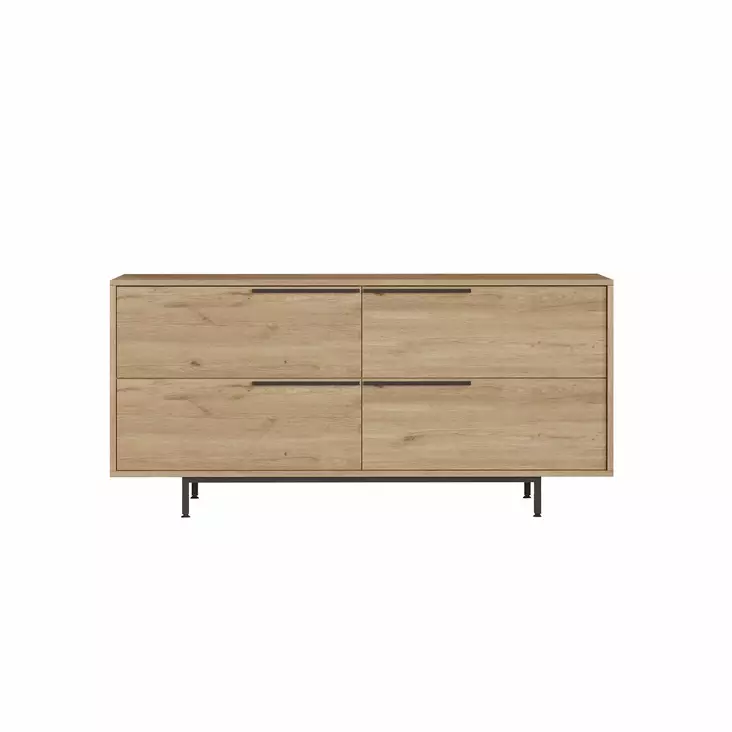 Walnut-värinen Konsoli, 100% Melamiinipinnoitettu Lastulevy, 18mm, 160x74,3x44,5cm, Metallijalat, 2 Pakettia - Lipastot ja senkit - 8684282369066 - 1