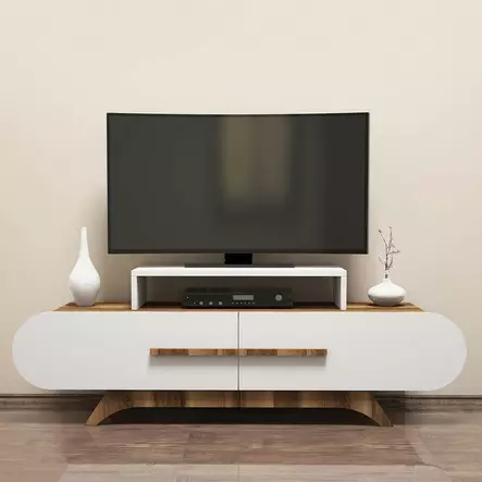 TV-taso, valkoinen pähkinäpuu, 145 cm leveä, kestävä, tilava - TV-tasot - 8681875184747 - 1
