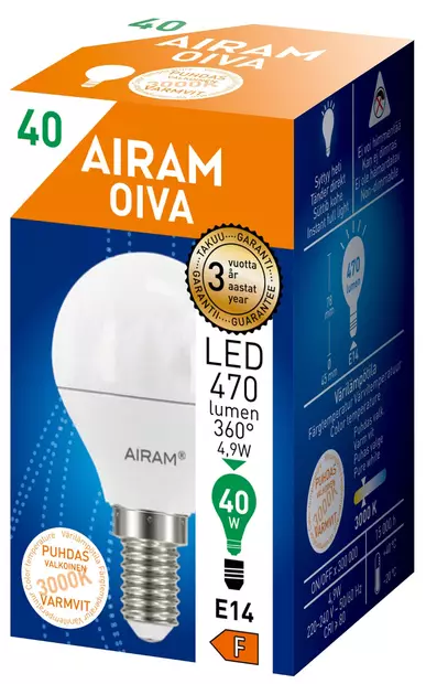 Airam Oiva Led Mainos 6W E14 kanta myyntipakkaus - Lamput ja loisteputket - 6435200203397 - 2