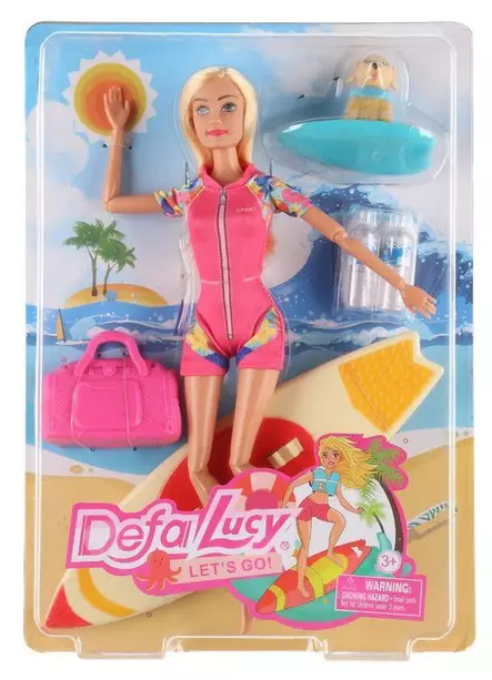 Nukke surffilaudalla 29 cm Defa Lucy - Nuket ja nukketarvikkeet - 6410416151717 - 1