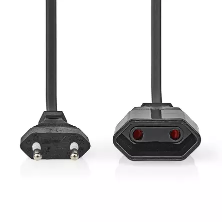 Virran Jatkojohto | Euro Uros | Euro Nainen | Suora | Suora | Niklattu | 2.00 m | Pyöreä | Musta | Label - Virtakaapelit ja liittimet - 5412810427567 - 10