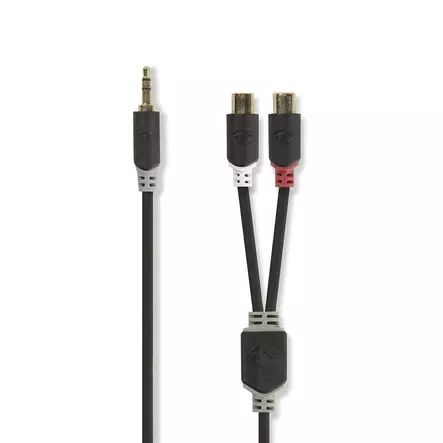 Stereoäänikaapeli | 3.5 mm uros | 2x RCA Naaras | Kullattu | 0.20 m | Pyöreä | Antrasiitti | Laatikko - Audiokaapelit - 5412810265077 - 1