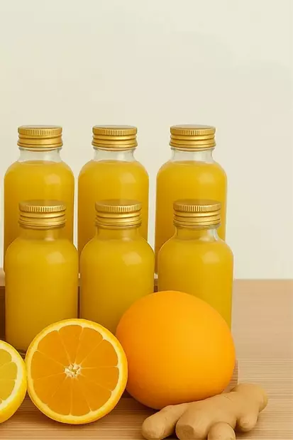 Lasipullosetti 6 kpl - Keittiötarvikkeet - Läpinäkyvä Kulta - 100% Lasi - 4x9 cm / 50 ml - Astianpesukoneen kestävä - Tarjoiluastiat - 8684283873807 - 2