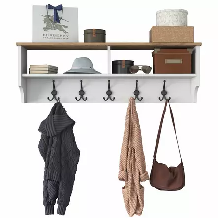 Naulakko, valkoinen pähkinäpuu, 120 cm leveä, 37,2 cm korkea, 22,2 cm syvä, kestävä, monikäyttöinen - Hyllyt ja naulakot - 8683743421077 - 1