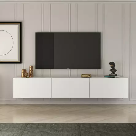 TV-taso, valkoinen, 150 cm x 30 cm x 32 cm, kestävä, helppo koota - TV-tasot - 8684282905387 - 2