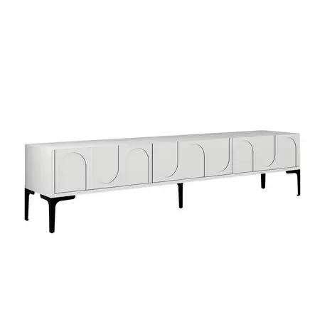 TV-taso, valkoinen/musta, 100% melamiinipinnoitettu lastulevy, 180x42x35 cm, useita hyllyjä, seinäkiinnitys - TV-tasot - 8684282640547 - 1
