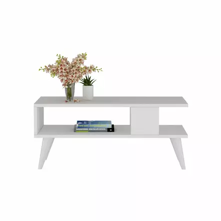 Valkoinen Moderni sohvapöytä - 100% Melamiinipinnoitettu Lastulevy, 18mm, 90x40x45cm, Tyylikäs ja Kestävä - Sohvapöydät - 8683342946117 - 1