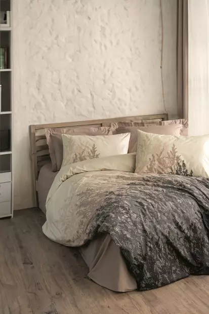 Yhden hengen pussilakanasetti Ranforce, beige, 160 x 220 cm, pehmeä, kestävä, hengittävä - Lakanat ja tyynyliinat - 8684282475897 - 1