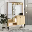 Oak Hall Stand with Mirror and Shelves - 100% Melamine Coated, 18mm Thick, 114x170x35cm, Wall-Mountable, Assembly Required - Eteiskaapit - 8683342484787 - 3