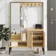 Oak Hall Stand with Mirror and Shelves - 100% Melamine Coated, 18mm Thick, 114x170x35cm, Wall-Mountable, Assembly Required - Eteiskaapit - 8683342484787 - 2