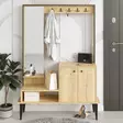 Oak Hall Stand with Mirror and Shelves - 100% Melamine Coated, 18mm Thick, 114x170x35cm, Wall-Mountable, Assembly Required - Eteiskaapit - 8683342484787 - 1
