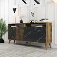 Tyylikäs ja Toimiva Konsoli - Pähkinä Musta Marmori - 100% Melamiinipinnoitettu - 160x78x35 cm - Useita Hyllyjä - Lipastot ja senkit - 8683743027927 - 2