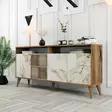 Moderni Konsoli - Pähkinä Valkoinen Marmori, 100% Melamiinipinnoitettu, 160x78x35 cm, Muovikahva ja -jalat, Lisäsäilytys - Lipastot ja senkit - 8683743027897 - 2