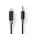 USB-C Sovitin | USB 2.0 | USB-C Uros | 3.5 mm uros | 1.00 m | Pyöreä | Kullattu | PVC | Musta | Laatikko - Tietokone ja verkko - 5412810406807 - 1