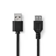 USB kaapeli | USB 2.0 | USB-A Uros | USB-A Naaras | 480 Mbps | Niklattu | 3.00 m | Pyöreä | PVC | Musta | Laatikko - Tietokone ja verkko - 5412810288847 - 1
