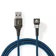USB kaapeli | USB 2.0 | USB-A Uros | USB-C Uros | 480 Mbps | Kullattu | 2.00 m | Pyöreä | Nailon / Punottu | Musta / Sininen | Laatikko kannella ja ikkunalla - Tietokone ja verkko - 5412810327157 - 1
