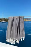 Fouta Rantapyyhe 95x190 cm - Musta Valkoinen, 100% Puuvillaa, Korkea Imukyky, Pehmeä, Konepestävä 30-40 °C - Pyyhkeet ja kylpytakit - 8683342757027 - 3