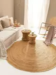 Käsinkudottu Jutematto 120x120 cm - Kamelinvärinen, 100% Jute, Helppohoitoinen, Tyylikäs ja Kestävä Sisustuselementti - Pyöreät matot - 8683342471497 - 2