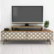Moderni TV-taso, 140 cm, Pähkinä-Kerma, 100% Melamiinipinnoitettu, 18 mm, CNC Relief 4 mm, Muovijalat, Useita Hyllyjä - TV-tasot - 8681875184457 - 4