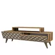 Moderni TV-taso, 140 cm, Pähkinä-Kerma, 100% Melamiinipinnoitettu, 18 mm, CNC Relief 4 mm, Muovijalat, Useita Hyllyjä - TV-tasot - 8681875184457 - 1