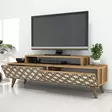 Moderni TV-taso, 140 cm, Pähkinä-Kerma, 100% Melamiinipinnoitettu, 18 mm, CNC Relief 4 mm, Muovijalat, Useita Hyllyjä - TV-tasot - 8681875184457 - 3