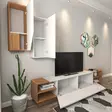 Moderni TV-taso Valkoinen Tiikki 240x47x37,5 cm - 100% Melamiinipinnoitettu - Useita Hyllyjä - Kiinnitettävä Seinä - TV-tasot - 8681181980217 - 4