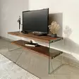 TV-taso, 100% mäntyä, paksuus 8 mm, karkaistu lasikehys, leveys 120 cm, korkeus 45 cm, syvyys 35 cm, pähkinäpuu - TV-tasot - 8681875708127 - 2