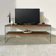 TV-taso, 100% mäntyä, paksuus 8 mm, karkaistu lasikehys, leveys 120 cm, korkeus 45 cm, syvyys 35 cm, pähkinäpuu - TV-tasot - 8681875708127 - 3
