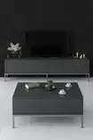 TV-taso, Anthracite Silver, 100% Melamiinipinnoitettu, 18mm, Metallijalat, 180x47x30cm, Kestävä ja Tyylikäs - TV-tasot - 8684282483977 - 5