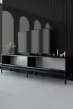 TV-taso, musta, 180cm leveä, kestävä, elegantti - TV-tasot - 8684282484257 - 3