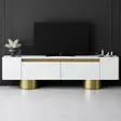 TV-taso, Valkoinen Kulta, 100% Melamiinipinnoitettu Lastulevy, 180x50x30 cm, Taivutettavat Metallijalat, 16 cm Korkeus - TV-tasot - 8684283557127 - 3