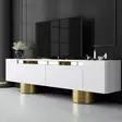 TV-taso, Valkoinen Kulta, 100% Melamiinipinnoitettu Lastulevy, 180x50x30 cm, Taivutettavat Metallijalat, 16 cm Korkeus - TV-tasot - 8684283557127 - 2