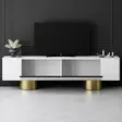 TV-taso, Valkoinen Kulta, 100% Melamiinipinnoitettu Lastulevy, 180x50x30 cm, Taivutettavat Metallijalat, 16 cm Korkeus - TV-tasot - 8684283557127 - 4