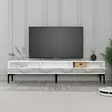 TV-taso, valkoinen/musta, 100% melamiinipinnoitettu lastulevy, 180x42x35 cm, useita hyllyjä, seinäkiinnitys - TV-tasot - 8684282640547 - 3