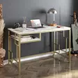 Tyylikäs ja Kestävä Opiskelupöytä - Kultavalkoinen, 120x75x60 cm, 100% Melamiinipinnoitettu, Metallijalat, 18 mm Paksuus - Työpöydät - 8681875921267 - 2