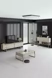 Tyylikäs Olohuoneen Kalustesetti - Travertine Silver - 100% Melamiinipinnoitettu - TV-taso, Pöytä, Lipasto - Huonekalut - 8684282970477 - 2