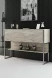 Tyylikäs Olohuoneen Kalustesetti - Travertine Silver - 100% Melamiinipinnoitettu - TV-taso, Pöytä, Lipasto - Huonekalut - 8684282970477 - 5