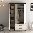 Vaatekaappi, Pähkinä-Kerma, 100% Melamiinipinnoitettu Lastulevy, 18mm, 120x47,5x201,4cm, 4 Pakettia, Helppo Koota - Vaatekaapit - 8684282089247 - 4