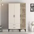 Vaatekaappi, Pähkinä-Kerma, 100% Melamiinipinnoitettu Lastulevy, 18mm, 120x47,5x201,4cm, 4 Pakettia, Helppo Koota - Vaatekaapit - 8684282089247 - 3
