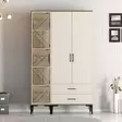 Vaatekaappi, Pähkinä-Kerma, 100% Melamiinipinnoitettu Lastulevy, 18mm, 120x47,5x201,4cm, 4 Pakettia, Helppo Koota - Vaatekaapit - 8684282089247 - 2