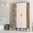 Vaatekaappi, Pähkinä-Kerma, 100% Melamiinipinnoitettu Lastulevy, 18mm, 120x47,5x201,4cm, 4 Pakettia, Helppo Koota - Vaatekaapit - 8684282089247 - 6