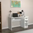 Valkoinen Opiskelupöytä 100% Melamiinipinnoitettu Hiukkaslevy 18mm 99,3x55x120cm Näppäimistöteline Laatikoilla ja Hyllyillä - Työpöydät - 8682870728417 - 3