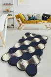 Ylellinen Kulta-Tummansininen-Beige Matto 100x160 cm - Antibakteerinen, Liukumaton, Konepestävä, 100% Polyesteri - Suuret ja keskikokoiset matot - 8683743782437 - 1