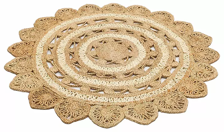 100% JUTE Käsinkudottu Matto 120 cm - Monivärinen, Konepestävä, Tasokudottu, Ei Nukkaa, 2500 gr/m² - Pyöreät matot - 8681875181227 - 1