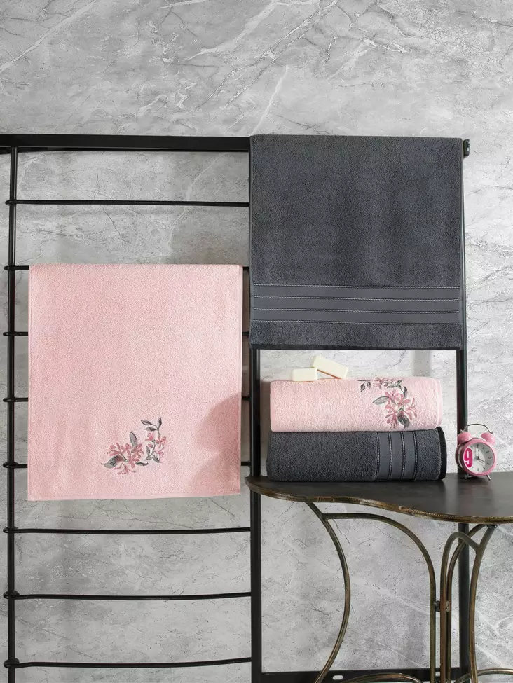 100% Puuvillainen Pyyhesetti (4 kpl) - Anthracite Pink - Kylpypyyhe 90x150 cm, Käsipyyhe 50x90 cm, Konepestävä - Pyyhkeet ja kylpytakit - 8682870695887 - 1