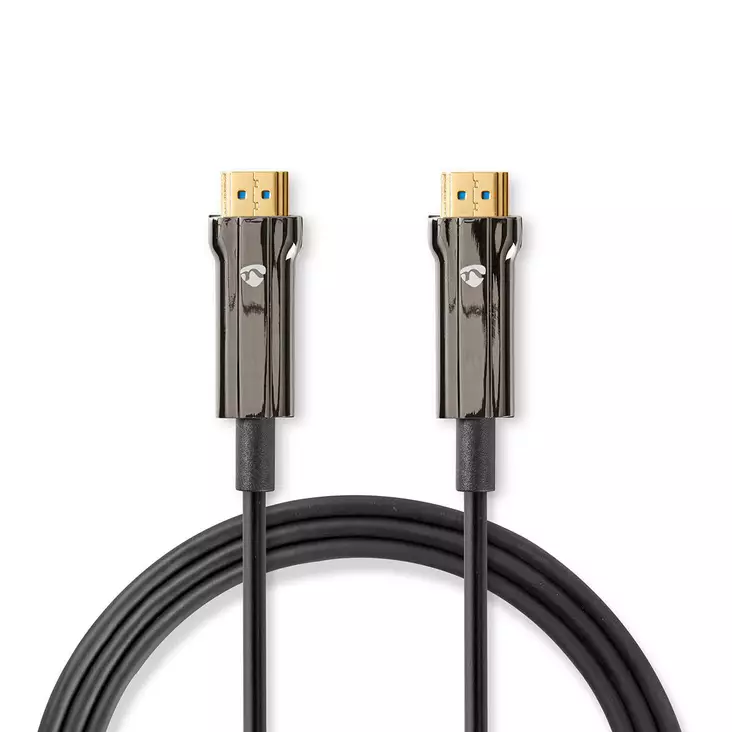 Aktiivinen Optinen Ultra High Speed HDMI-Kaapeli jossa Ethernet | HDMI liitin | HDMI liitin | 8K@60Hz | 48 Gbps | 100 m | Pyöreä | PVC | Musta | Pakkaus - HDMI-kaapelit - 5412810318247 - 1
